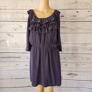 A New York Blue 100% Silk Ruffled Mini Dress - Medium